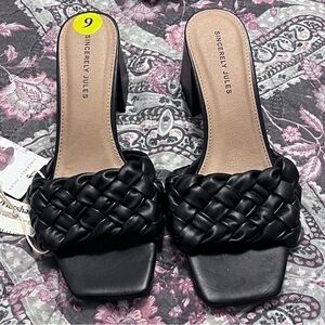 Sincerely Jules Black Kitten Block Heels 9 NWOB